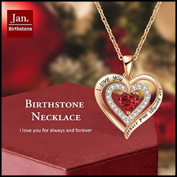 Double Heart Birthstone Necklace Elegant Personalized Gift for Her - Picture 4 of 8